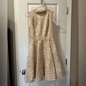 Ted Baker London mock neck tan/ ivory print dress with pockets size 1